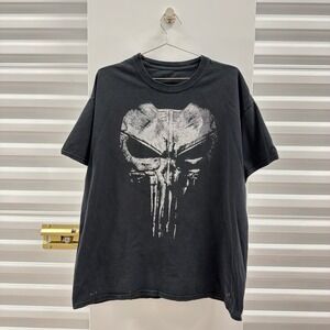 Marvel Punisher Skull Graphic T-Shirt Mens XL Black Distressed Frank Castle TEE